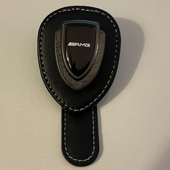 AMG Mercedes Sunglass Holder for Car with Logo Black PU Leather NWT - Picture 1 of 11